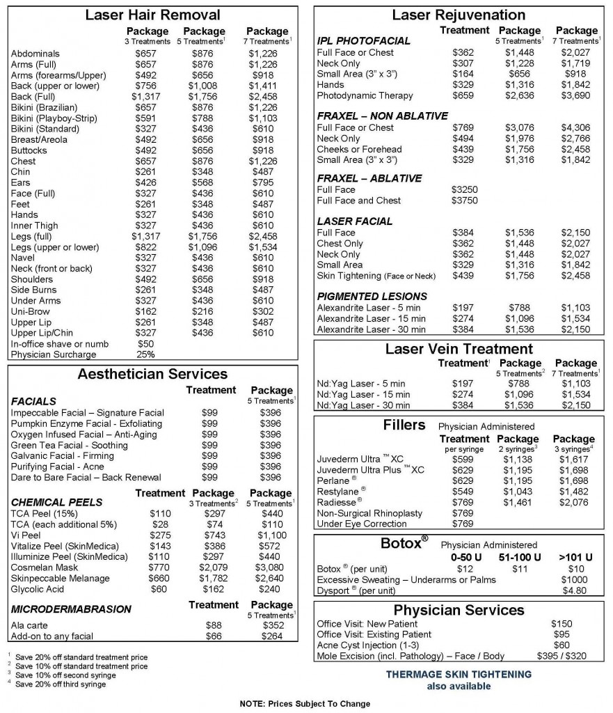 Skinpeccable Menu with Prices